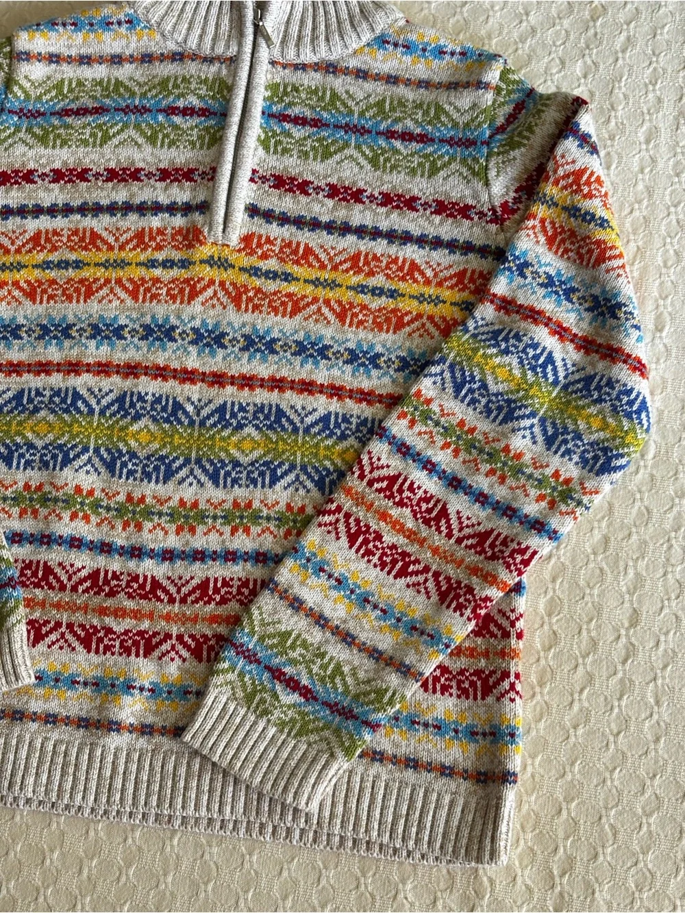 Multi-Color Fair Isle Half-Zip Kids Sweater - Cream Base 10/12
